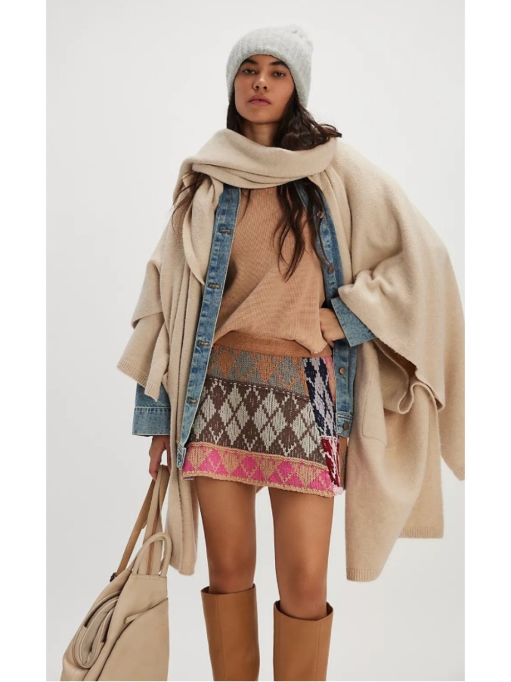 Free People After School Mini Skirt Size Small Pink Combo Flare Sweater Knit